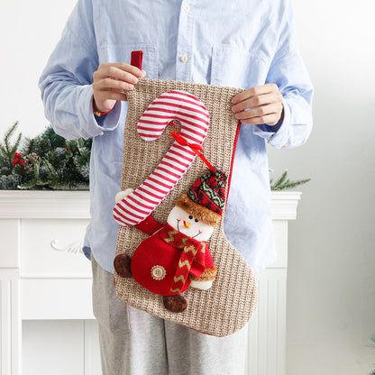 Christmas Decorations Knitted Yarn Large 3D Santa Claus Snowman Deer Christmas Socks Gift Bag