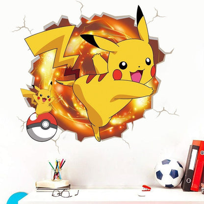 New 3D Pikachu Wall Sticker Pok é mon Wallpaper Self adhesive Cartoon Graffiti Anime Poster Children's Room PVC