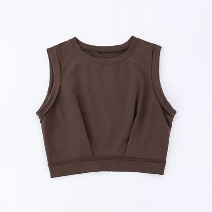 Short crop top with exposed navel and sleeveless loose fitting vest women's high waisted sports fitness yoga base shirt