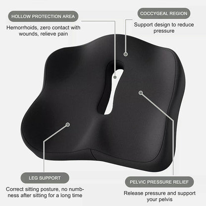 Memory foam car seat cushion. Ergonomic support. Relieves back/coccyx pain. Universal fit.