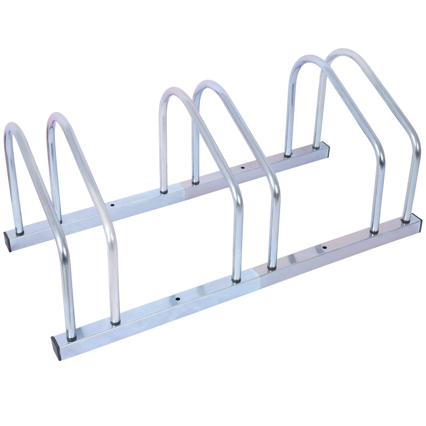 3 bicycle parking racks, 22-28 inch wheel supports, maximum tire width 2.15 inches, galvanized