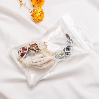 Natural Crystal Seven Color Gemstone White Rope Mesh Bag Hand woven Car Hanging Polishing Gemstone Jewelry Pendant