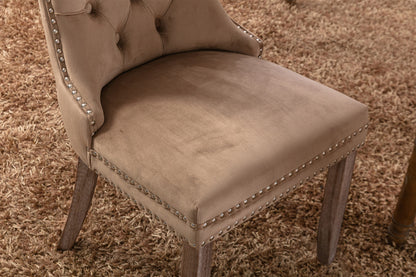 High-end Tufted Solid Wood Contemporary Velvet Upholstered Dining Chair with Wood Legs Nailhead Trim 2-Pcs Set Khaki