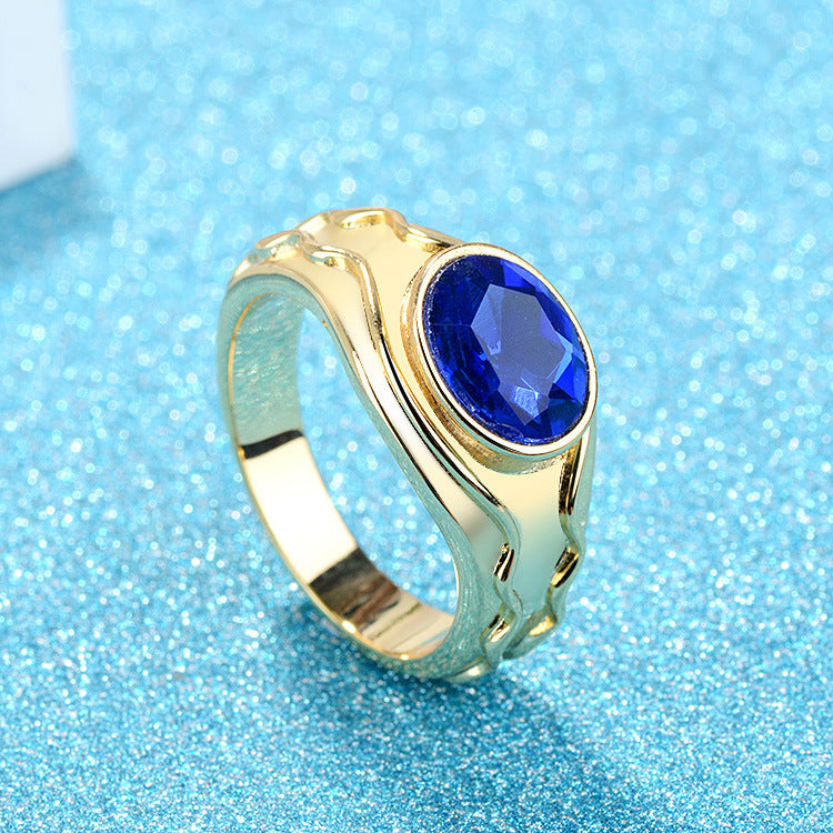Simple and elegant men's ring plated with platinum, gold, and artificial gemstones