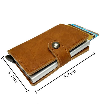 RFID Protected Vintage Automatic Leather Credit Card Holder Men Aluminum Alloy Hasp Business ID Multifunction Cardholder Wallet