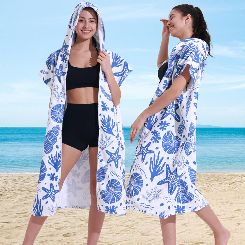 Hooded Towel Ultra-fine Fiber Zipper Wearable Bathrobe Cape Beach Towel