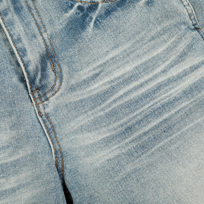 Punk Washed Gradient Wave Pattern Denim Pants Men's Loose Wide Leg Long Trousers Vibe Trendy Distressed Straight Leg Jeans
