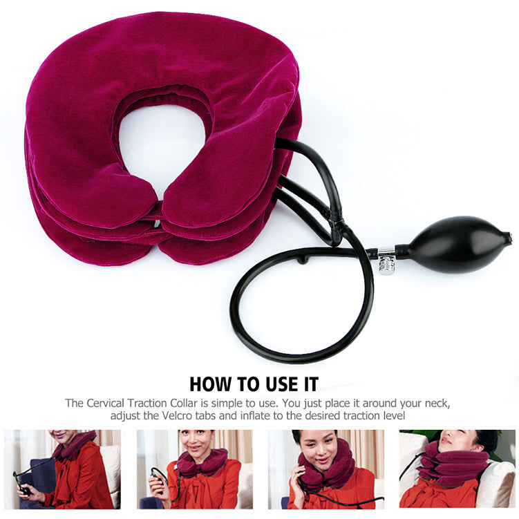 HailiCare Swan Neck Correction Artifact Cervical Traction Inflatable Portable Full Velvet Neck Guard