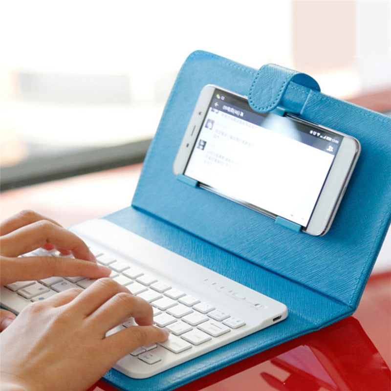 Portable PU Leather Wireless Keyboard Case for iPhone Protective Mobile Phone with Bluetooth Keyboard For IPhone Android Phone