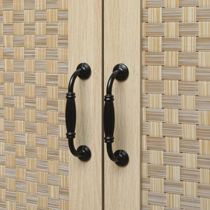 Rattan 4-Door Sideboard , Sideboard Buffet Storage Cabinet,Accent Storage Cabinet , Large Cabinet With 4 Rattan Decorated Doors