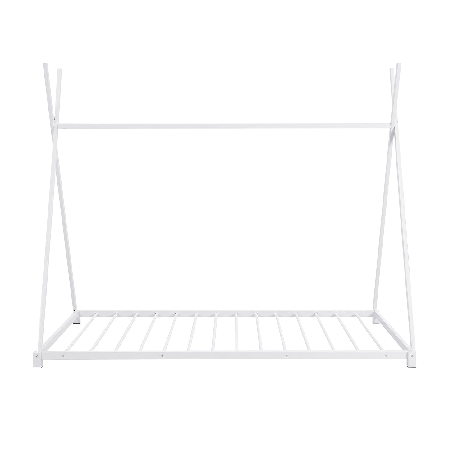 Metal Twin Size House Platform Bed with Triangle Structure  White
