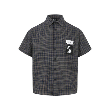 Grid graffiti sticker short sleeved shirt for men and women