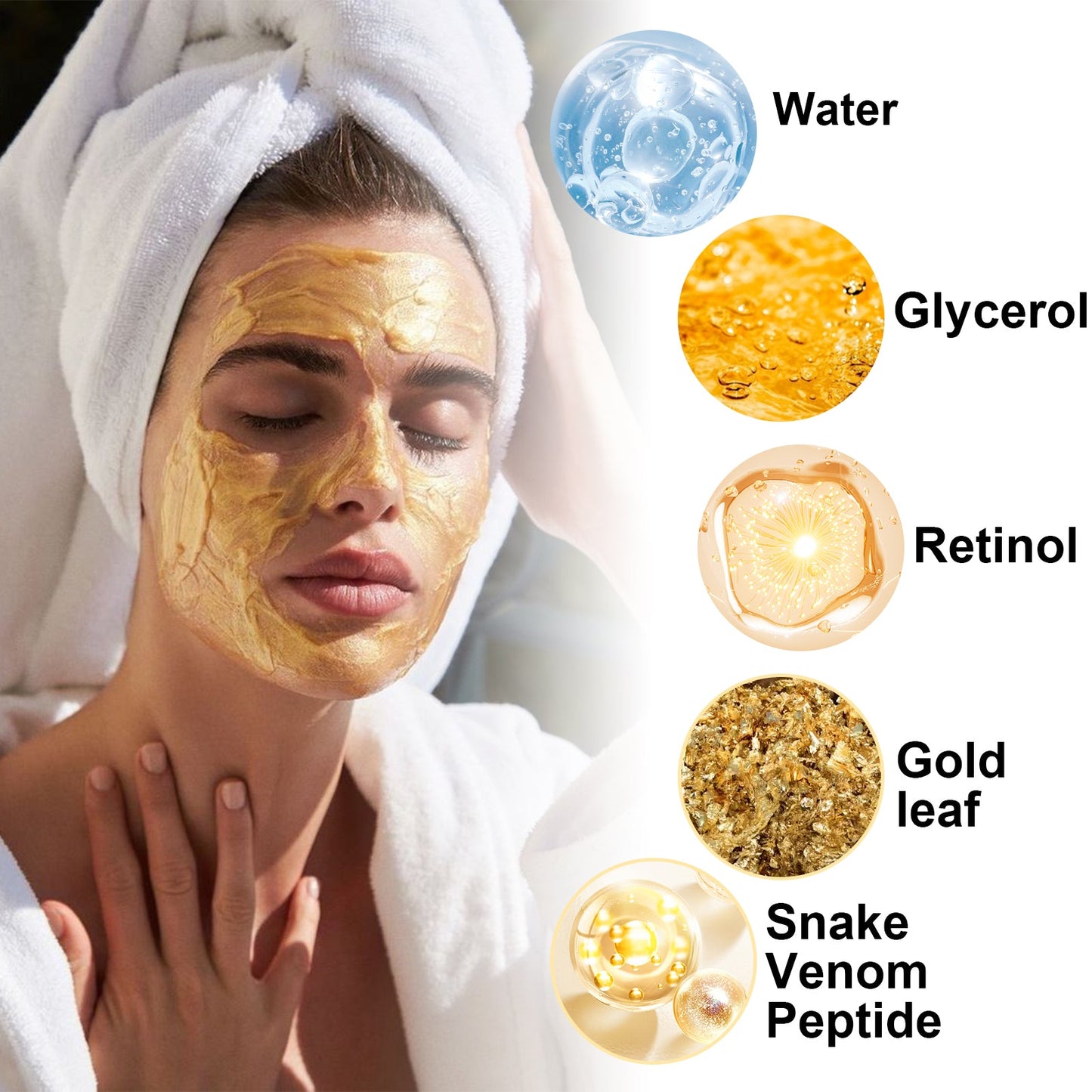Retinol Snake Venom Gold Mask, Clear Skin, Tighten Pores, Brightening, Rejuvenating And Hydrating Mask