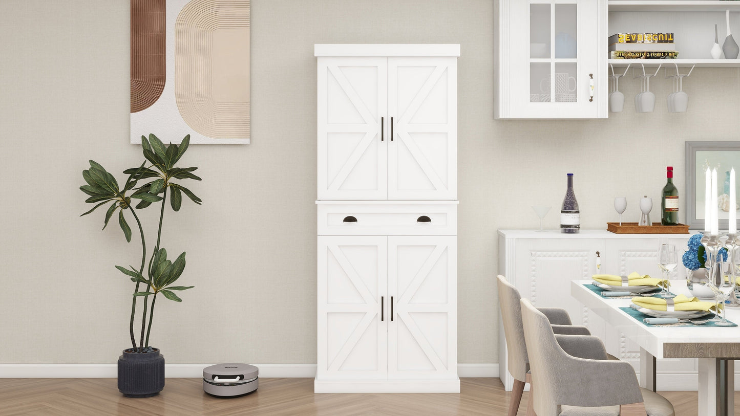 71" Kitchen Pantry Storage Cabinet with 4 Doors(2Doors with Racks)1 Drawer 2 Adjustable Shelves Freestanding Cupboard