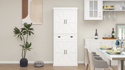 71" Kitchen Pantry Storage Cabinet with 4 Doors(2Doors with Racks)1 Drawer 2 Adjustable Shelves Freestanding Cupboard