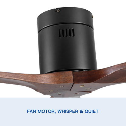 52" YUHAO Farmhouse Rustic Ceiling Fan without Light - Matte Black with Solid Wood Blade