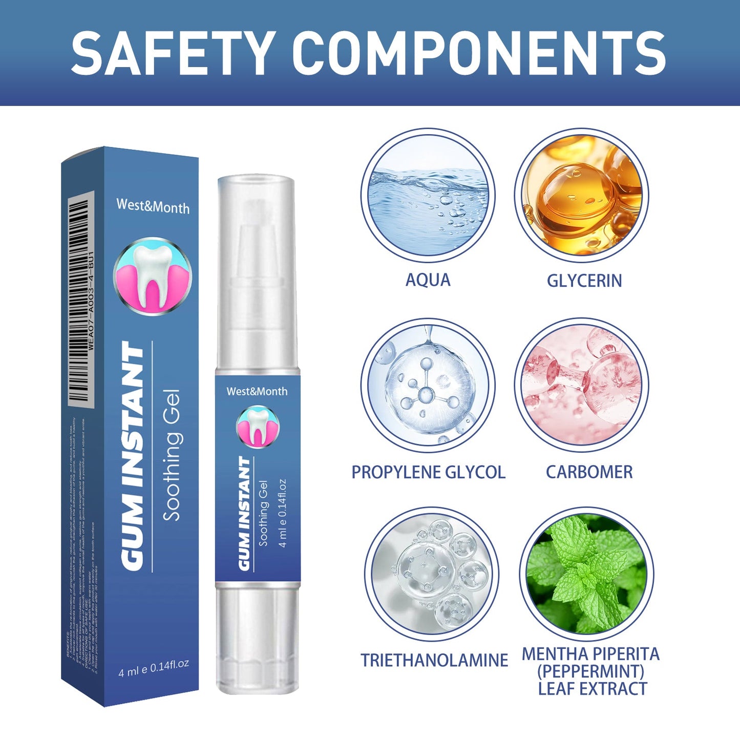 WestMonth Gum Instant Soothing Gel, Relieve Gums Swelling And Pain Clean Teeth Plaque Stains And Whiten Teeth Gel