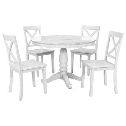 Orisfur 5 Pieces Dining Table and Chairs Set for 4 Persons Kitchen Room Solid Wood Table with 4 Chairs MDF + White + Solid Wood