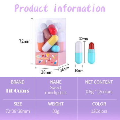 Fit Colors 12 Colors Mini Pill Matte Lipstick Velvet Matte Portable Pill Capsule Lipstick
