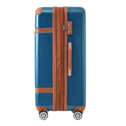 Hardshell Luggage Sets 3 Piece double spinner 8 wheels Suitcase with TSA Lock Lightweight 20''24''28''Blue + ABS