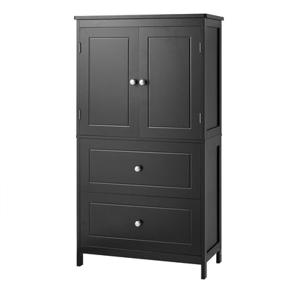 Bathroom Storage Cabinet, Cabinet with Two Doors and Drawers, Adjustable Shelf, MDF Board, Black