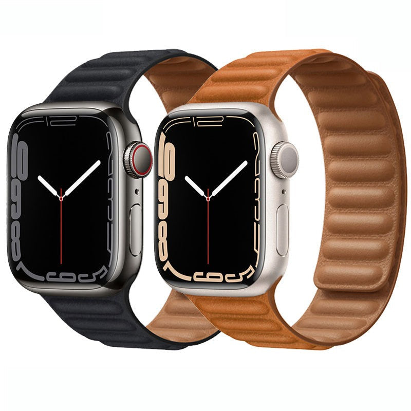 Suitable For iwatch8 Watchband S7 SE 6/5/43 Magnetic Suction New Leather Loopback Chain Apple Watch Wristband