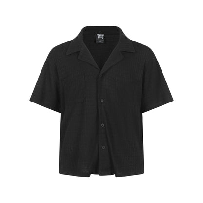 Texture sensation lapel short sleeved shirt for men simple solid color Cuban collar shirt