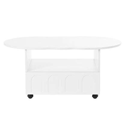 ON-TRANS flexible cream style coffee table with 2 brake wheels, drawers, large storage space, white, 39.37 '' x 23.6 ''