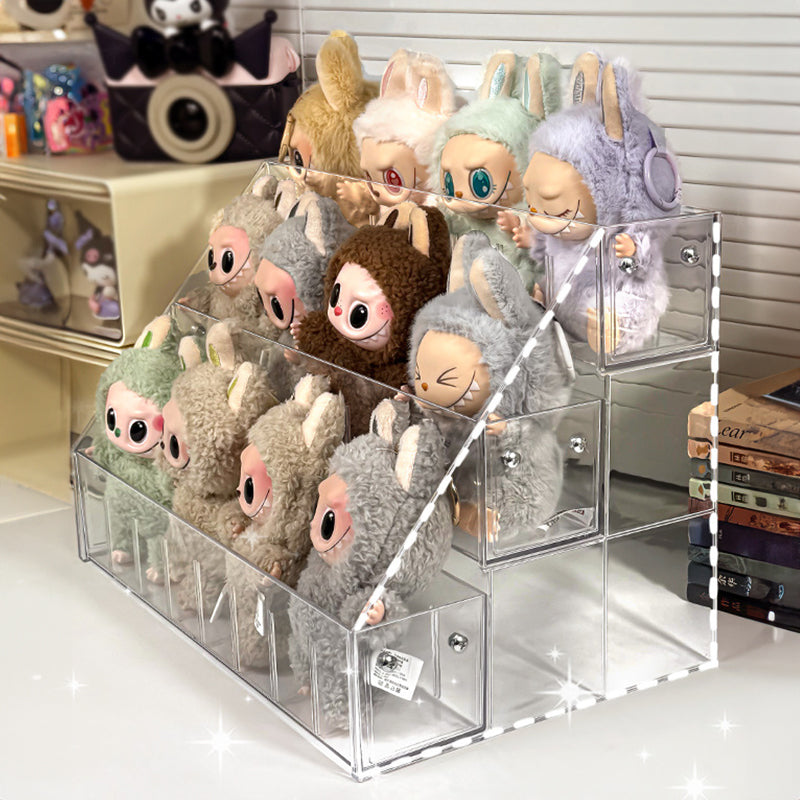 Spacious 3-Layer Display Shelf for Labubu Dolls and Handmade Blind Boxes, Stepped Transparent Acrylic Storage Solution