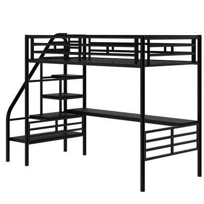 Metal Loft Bed Frame with Desk  No Box Spring Needed Twin Black
