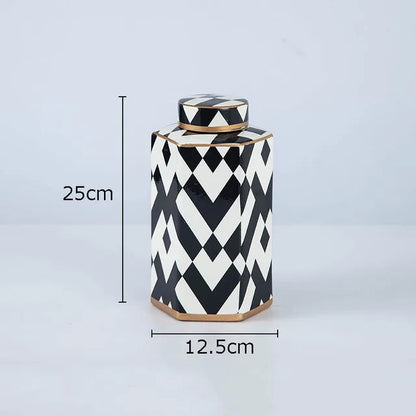 Geometric Black and White Striped Storage Jar Household Ceramic Candy Sealed Jar Vase Sundries Container Home Decoration