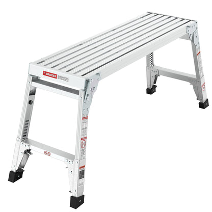 Aluminum Work Platform Large Size Step Stool Folding Portable Work Bench 40" Width Telescopic Feet 22" -27.5" Height Adjustable