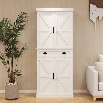 71" Kitchen Pantry Storage Cabinet with 4 Doors(2Doors with Racks)1 Drawer 2 Adjustable Shelves Freestanding Cupboard