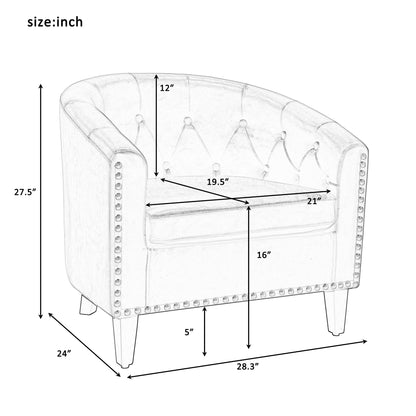 PU Leather Tufted Barrel ChairTub Chair for Living Room Bedroom Club Chairs