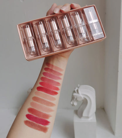 HANDAIYAN Makeup Crystal Square Tube Lipstick Small Ice Cube Matte Matte Lipstick Set 6 Pack