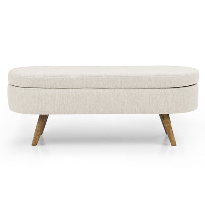 Ottoman Oval Storage Bench Rubber Wood Legs Beige(43.5"x16"x16")