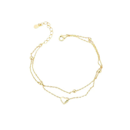 925 Sterling Silver Double Layer Heart-shaped Bracelet  for Women Girl Korean Style Small Fresh Summer Bracelet