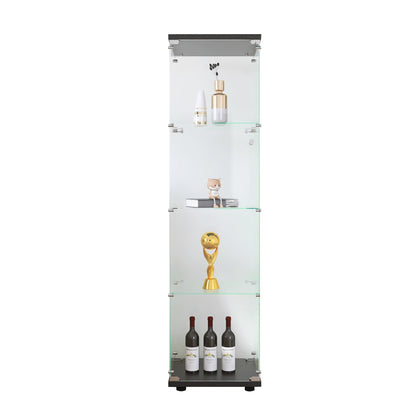 4 glass display cabinets with door shelves, floor standing antique bookshelf, 64.7 "* 16.7" * 14.3 ", black