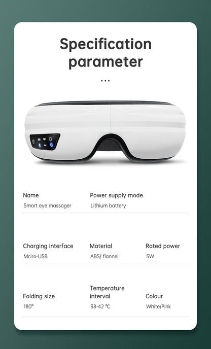 Eye Massager Air Pressure Vibration Eye Protector Bluetooth Eye Massage Relax Migraines Relief Improve Sleep