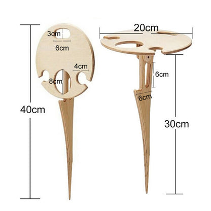 Outdoor Wine Table Foldable Round Desktop Mini Wooden Picnic Table Easy To Carry Wine Rack Support