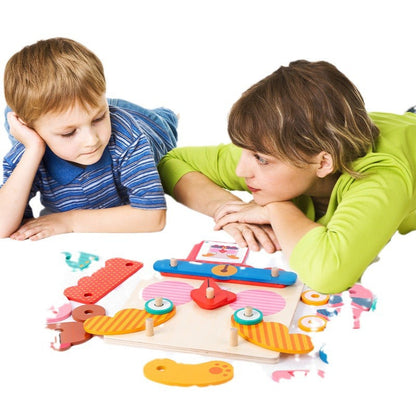 Wooden Creative Animal Puzzle Building Blocks Fun Face Changing 3D Puzzle Fun Kindergarten Puzzle Toy