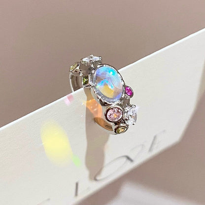 Dopamine love colored zircon diamond ring female niche index finger high-end fashion personality open ring