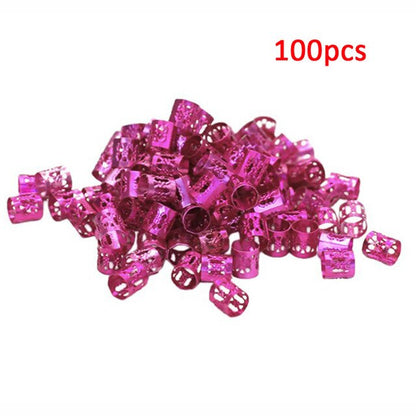 100 Pcs/set 7 Colors Mixed Beads Adjustable Hair Braids Dreadlock Beads Adjustable Hair Braid Rings Cuff Clips Tubes Jewelry