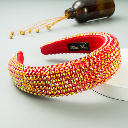 Ins Super Flash Full Drill 4.5cm Wide Brimmed Headdress Thickened Sponge Solid Color Headband Ladies Press Release Art Headband