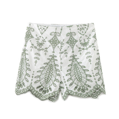 Fashionable Casual Loose Embroidered Short Top and Shorts for Women