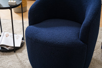 Teddy Fabric Swivel Accent Armchair Barrel Chair With Black Powder Coating Metal Ring Dark Blue