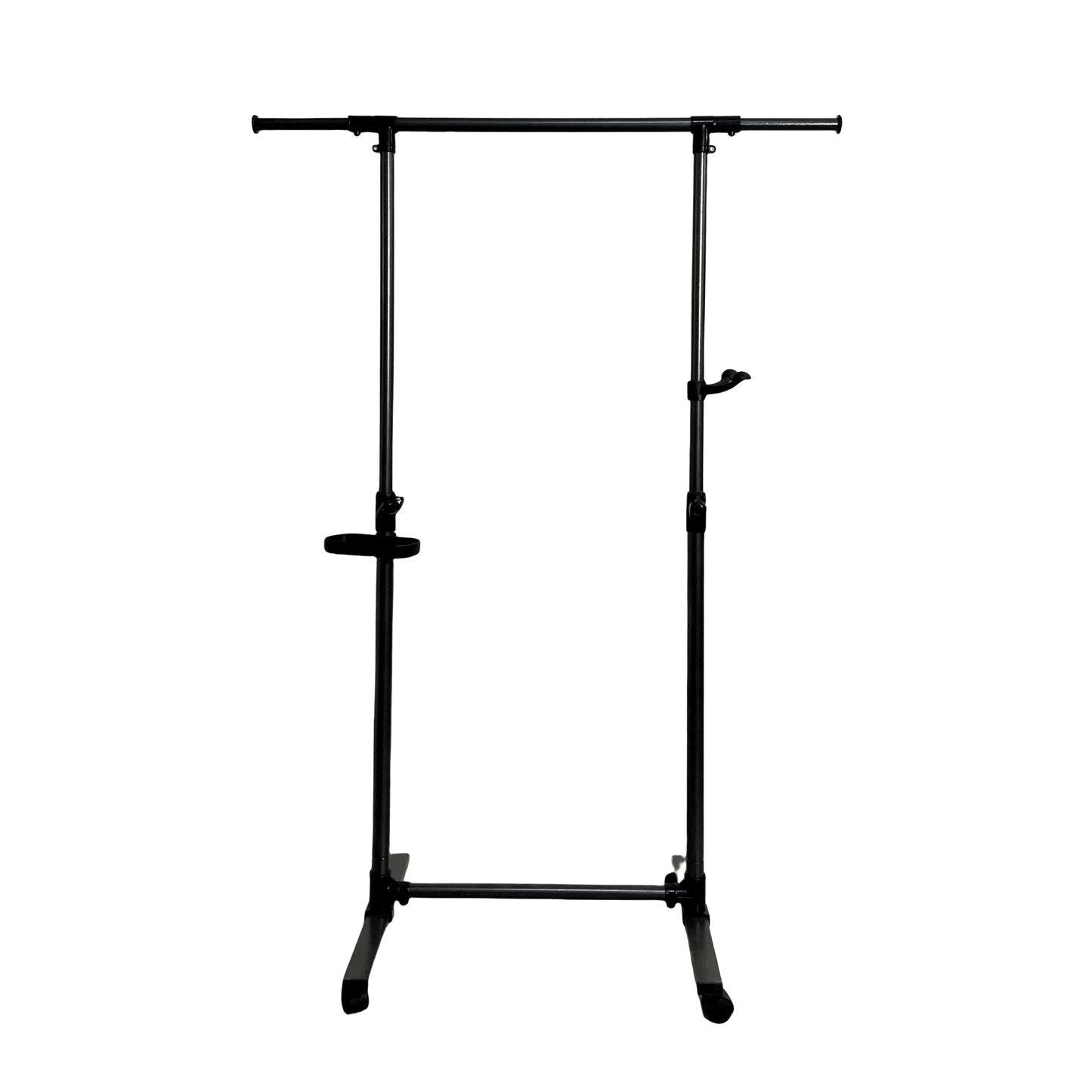 Short clothes hanger with chassis and wheels, heavy-duty rolling clothes hanger, black