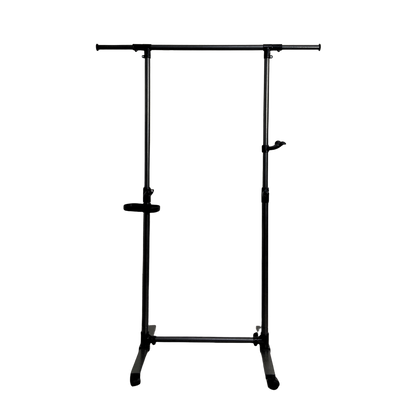 Short clothes hanger with chassis and wheels, heavy-duty rolling clothes hanger, black