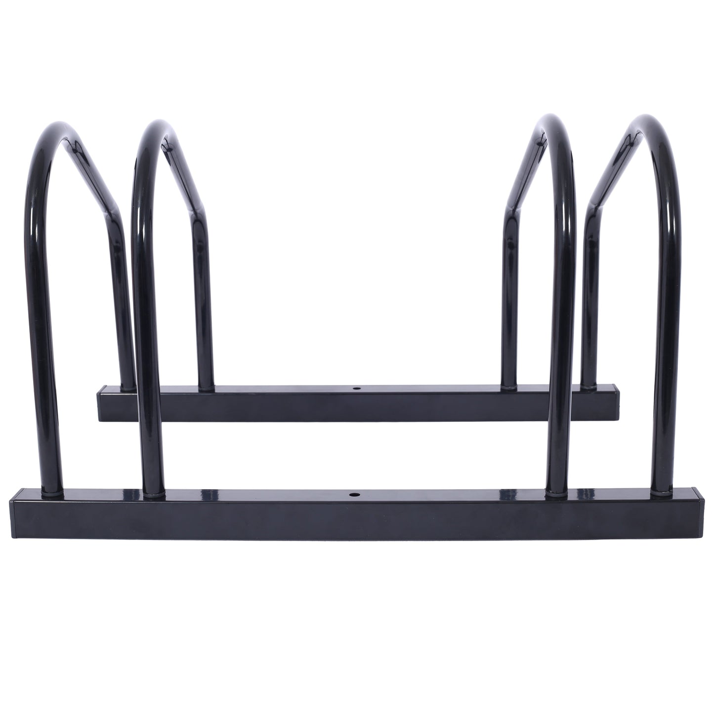 2 bicycle parking racks 22-28 inch wheel supports, maximum tire width 2.15 inches, black painted