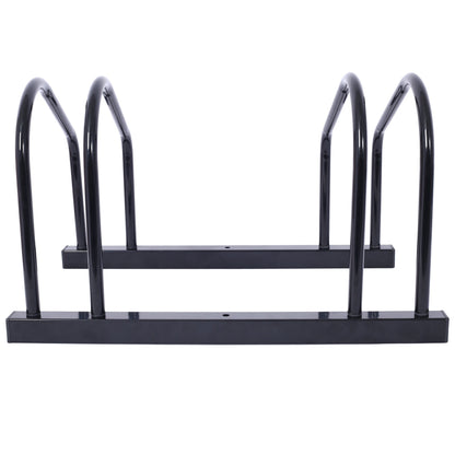 2 bicycle parking racks 22-28 inch wheel supports, maximum tire width 2.15 inches, black painted